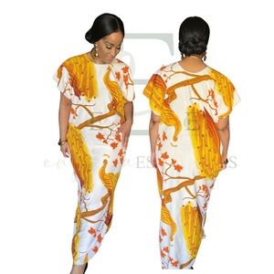 Stunning Golden Peacock Maxi MuuMuu Dress